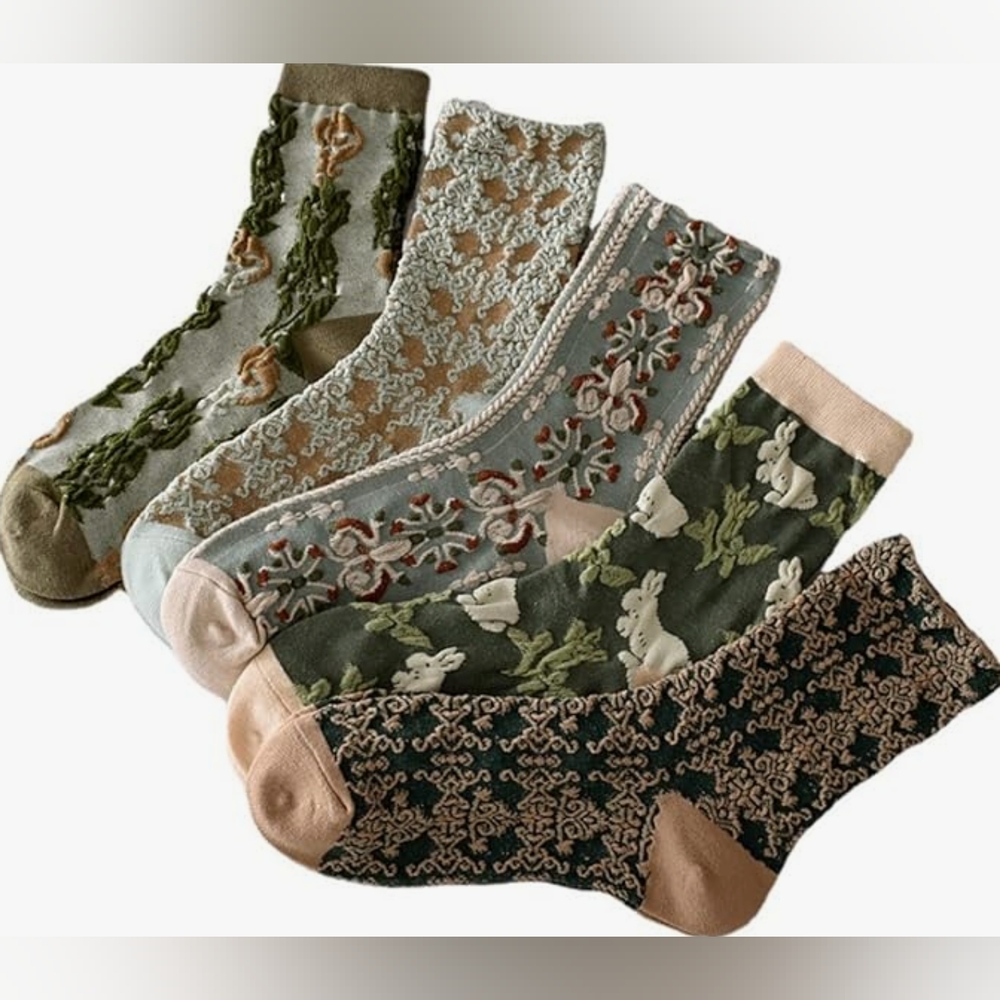 Patterned women’s Socks Set - Green, Gray, Tan